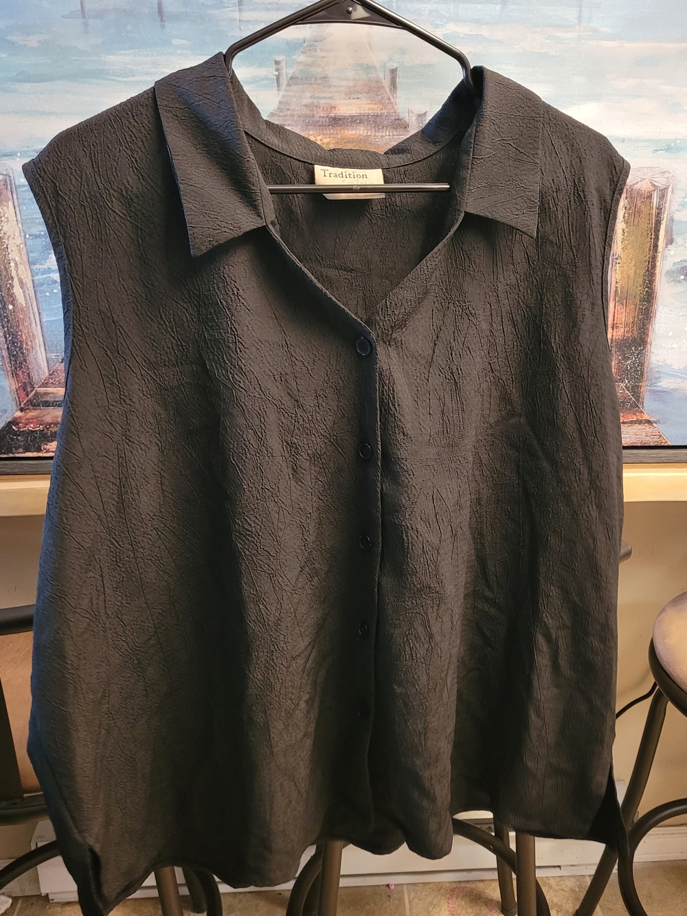 Black Textured Button-Front Women’s Shirt 3xl